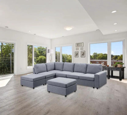 Marley 7-seat reversible modular sectional sofa with ottoman in gray fabric, 2-piece on Tampa Home & Garden Store