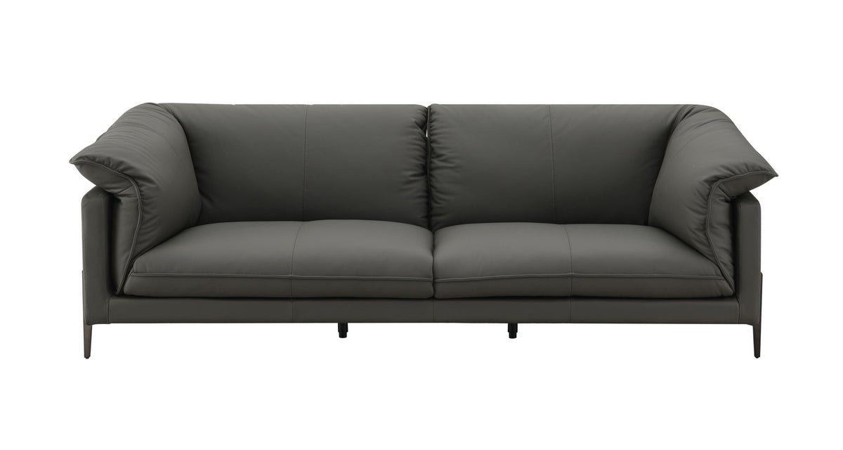 Tadi top-grain leather sofa black with plush back cushions and slim metal legs on Tampa Home & Garden Store