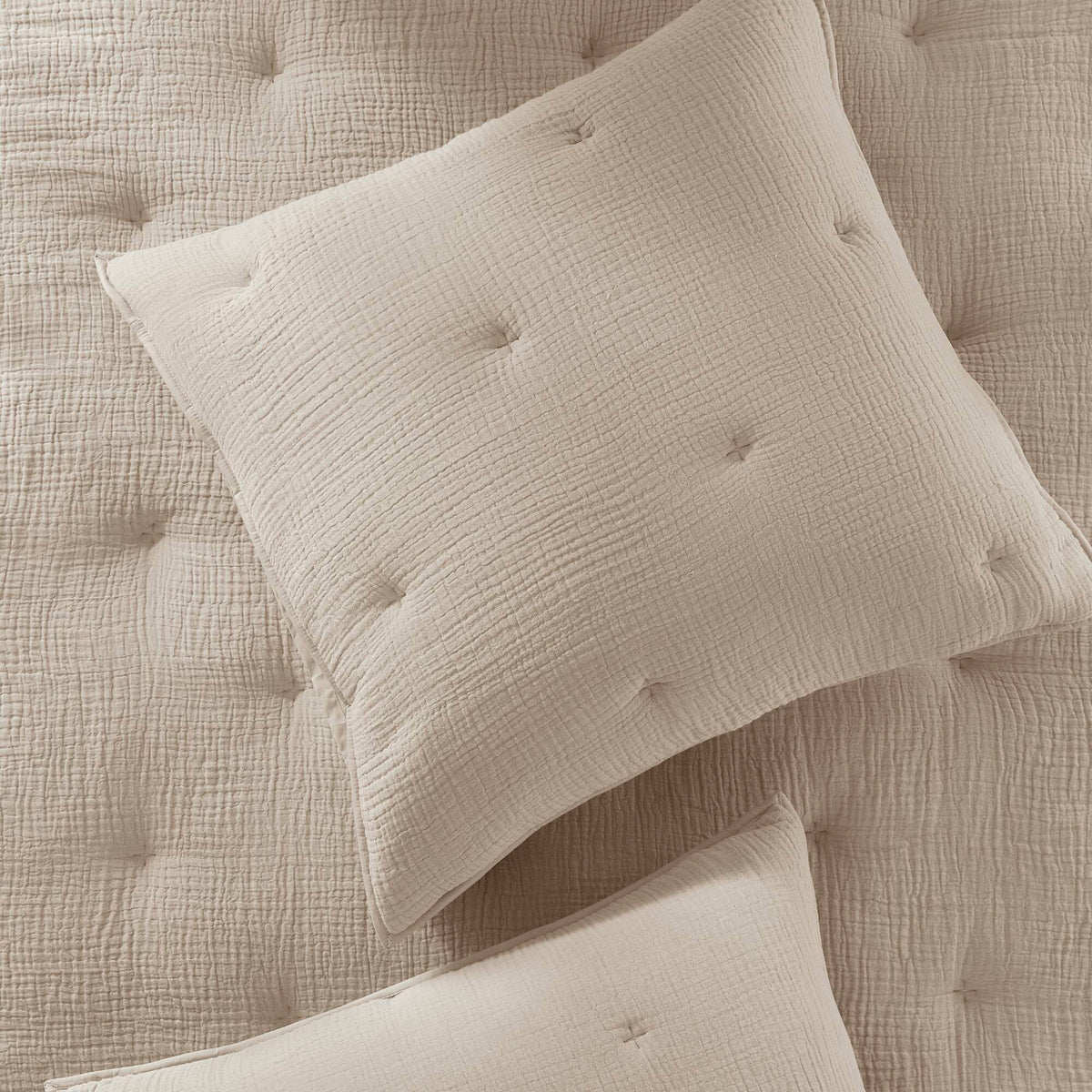 3 pc cotton embroidered quilt set Full/Queen in beige quilted bedding HouseOfZazla on Tampa Home & Garden Store