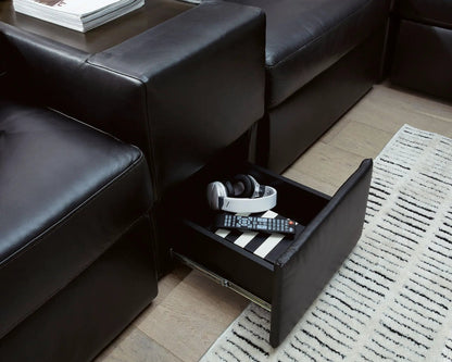 ModMax II Sectional black leather stationary sofa with storage console by Unique Piece Furniture on Tampa Home & Garden Store