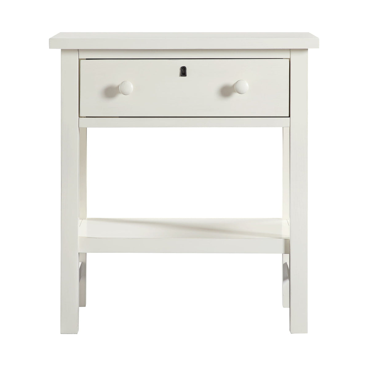 White Finley 1-Drawer Nightstand with open shelf and two round knobs on Tampa Home & Garden Store