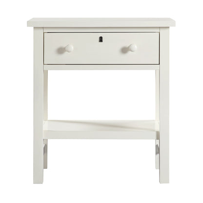 White Finley 1-Drawer Nightstand with open shelf and two round knobs on Tampa Home & Garden Store