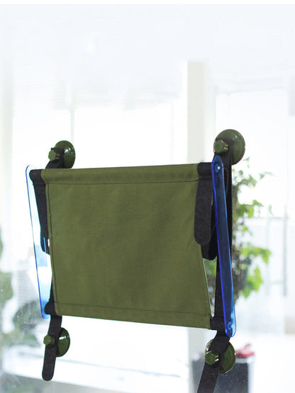 Window cat hammock with suction cups, foldable bed in olive green fabric with blue arms on Tampa Home & Garden Store
