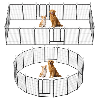 Dog Playpen with 16 black metal panels and anti-skid base for indoor outdoor use; two dogs on Tampa Home & Garden Store