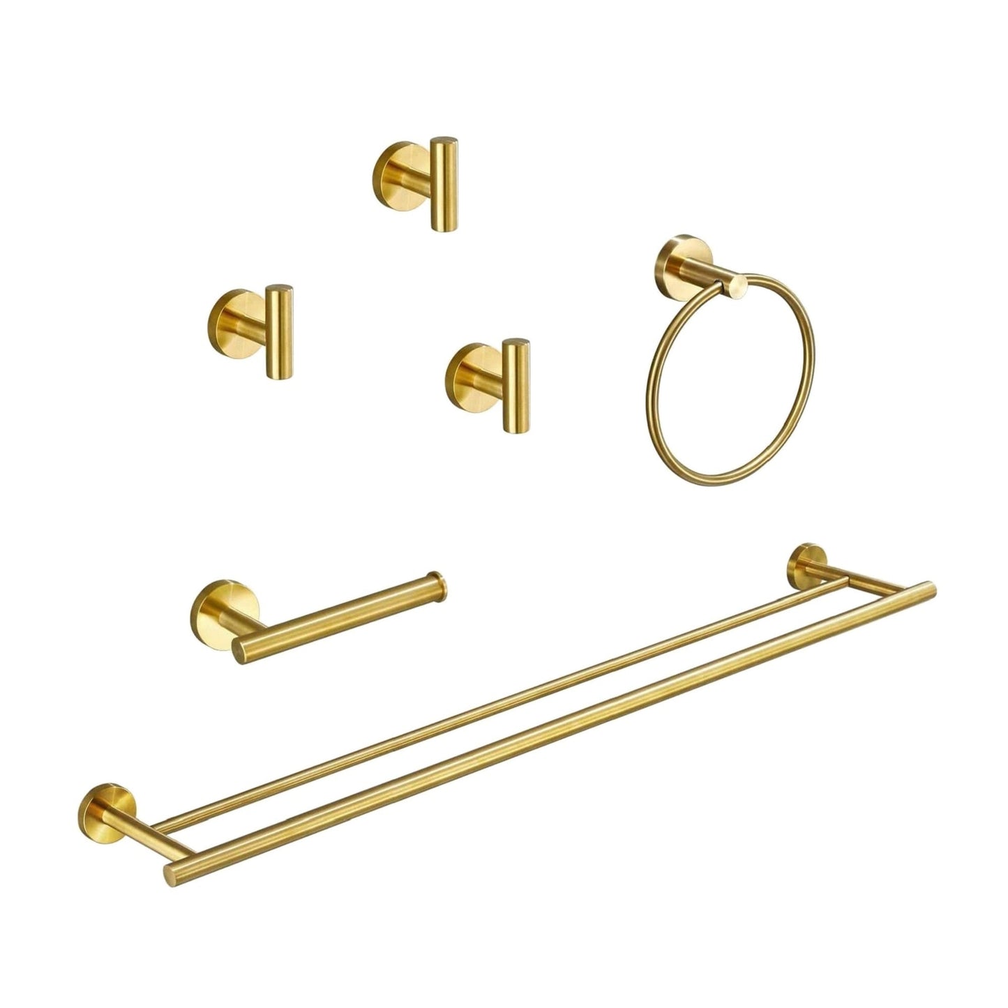 6-piece gold HouseOfZazla bath hardware set with towel bar, towel ring, and hooks on Tampa Home & Garden Store