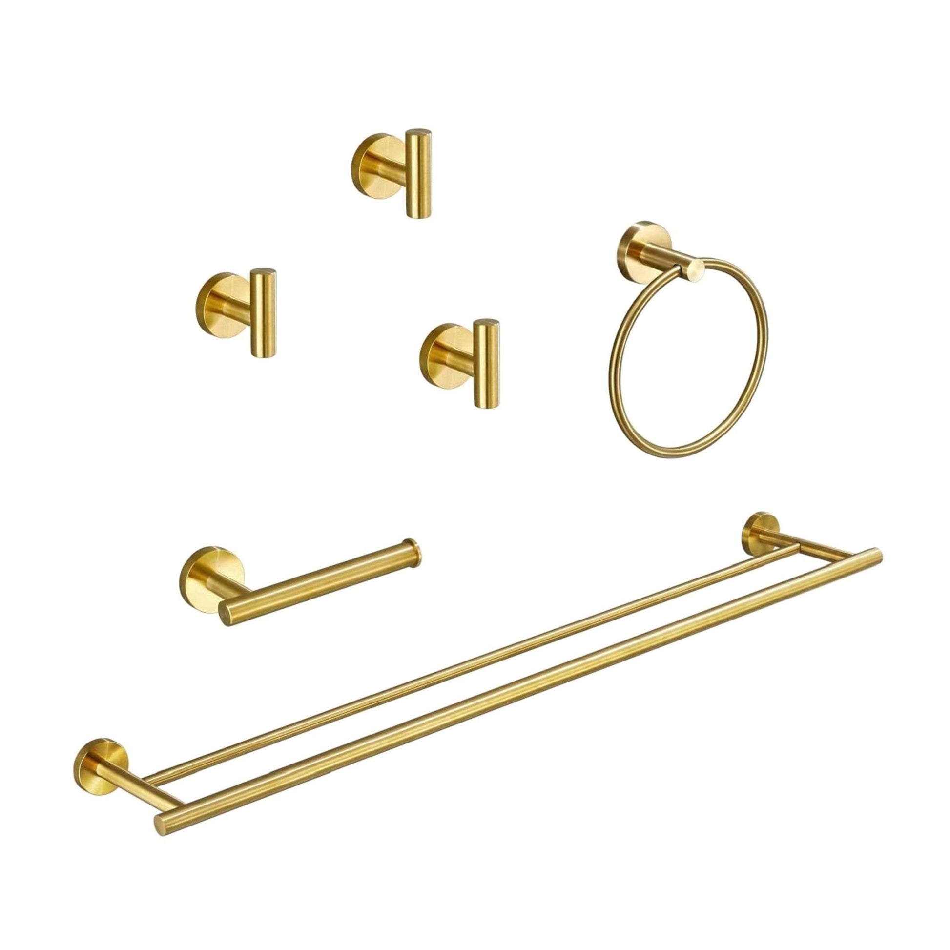 6-piece gold HouseOfZazla bath hardware set with towel bar, towel ring, and hooks on Tampa Home & Garden Store
