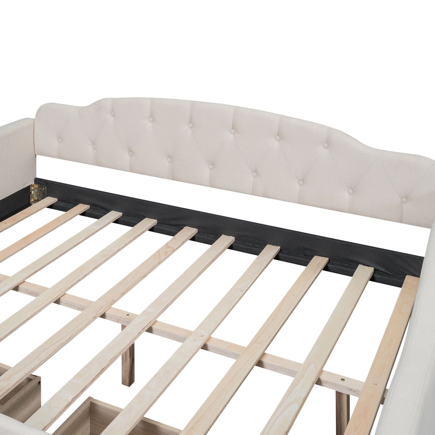Upholstered Tufted Daybed headboard in ivory fabric with diamond tufting and wooden slat base on Tampa Home & Garden Store