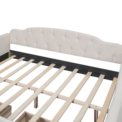 Upholstered Tufted Daybed headboard in ivory fabric with diamond tufting and wooden slat base on Tampa Home & Garden Store