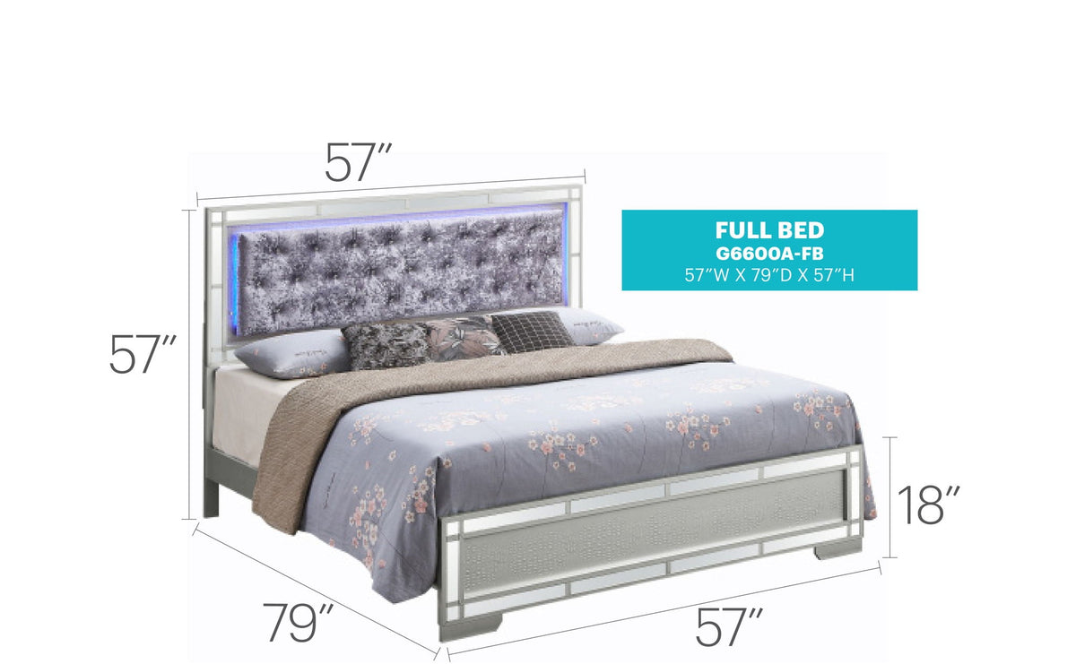 Madison Upholstered Bed With LED by HouseOfZazla, full bed with tufted gray headboard on Tampa Home & Garden Store