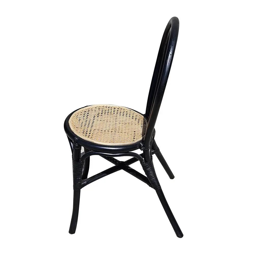 Black rattan dining chair with caned seat and curved backrest on Tampa Home & Garden Store