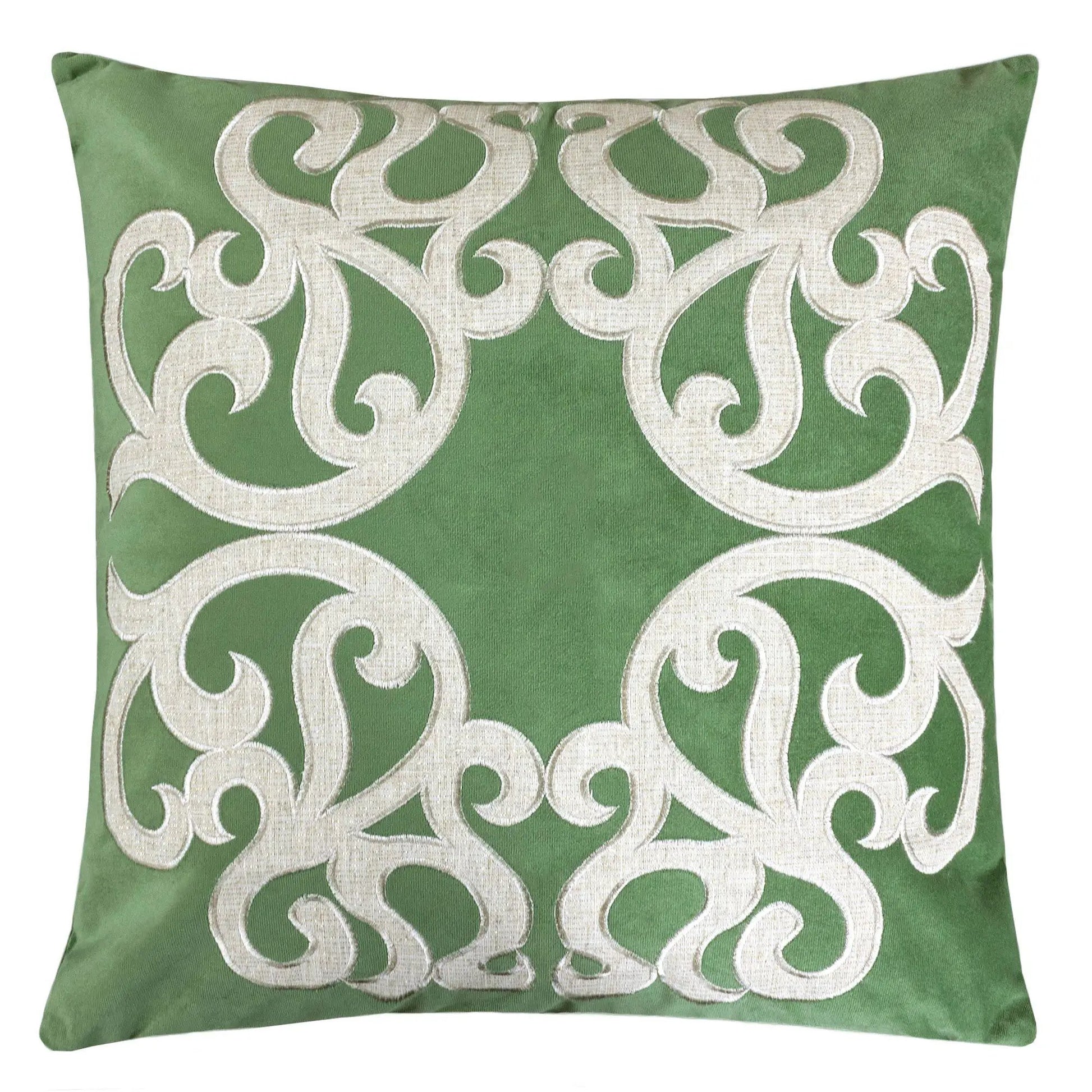 Dora Vintage Vine green pillow covers set of 2 with cream embroidery and hidden zipper on Tampa Home & Garden Store