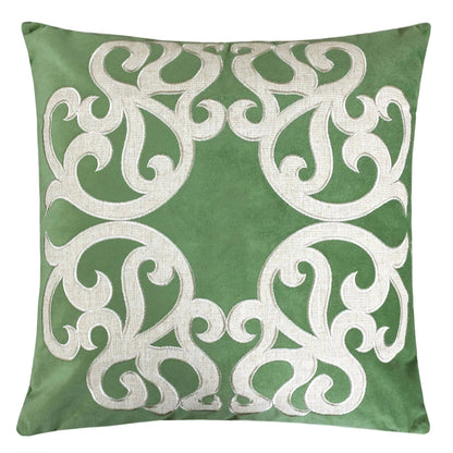 Dora Vintage Vine green pillow covers set of 2 with cream embroidery and hidden zipper on Tampa Home & Garden Store