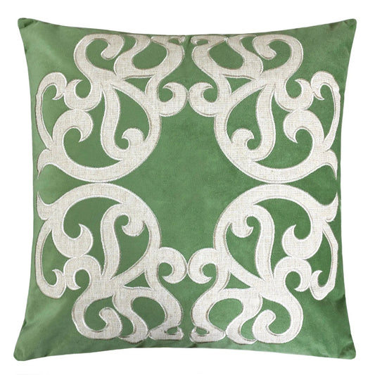 Dora Vintage Vine green pillow covers set of 2 with cream embroidery and hidden zipper on Tampa Home & Garden Store