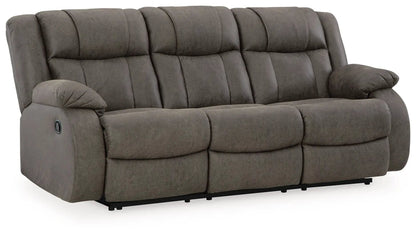 First Base reclining sofa gunmetal gray fabric with plush back cushions Unique Piece Furniture on Tampa Home & Garden Store