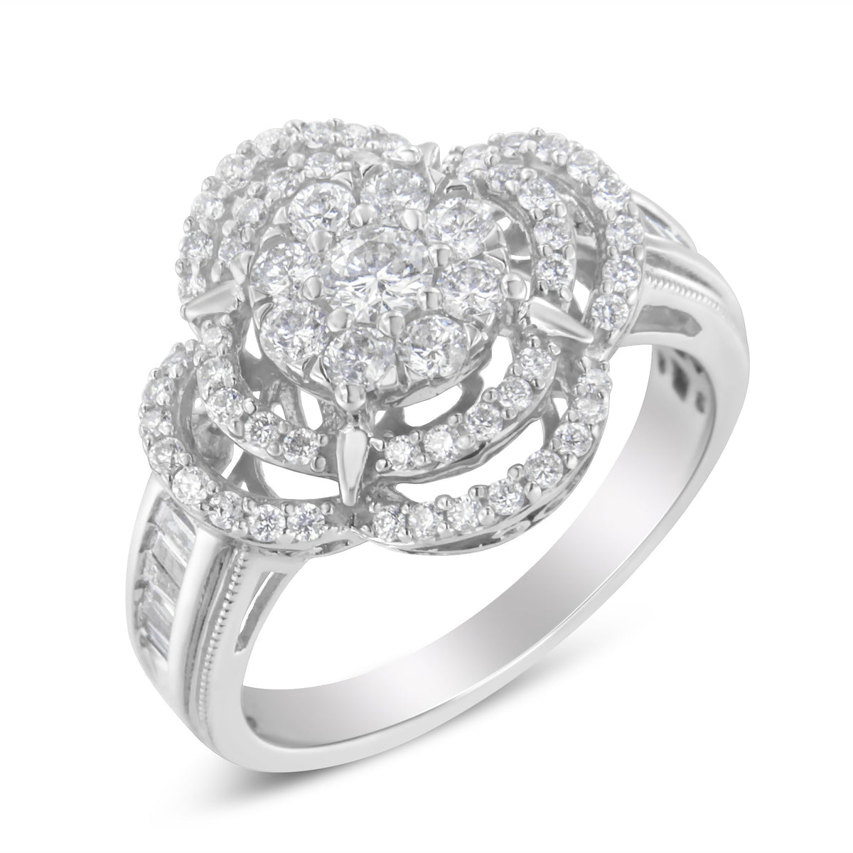 14K white gold diamond cluster ring with floral quatrefoil halo, Bids.com on Tampa Home & Garden Store