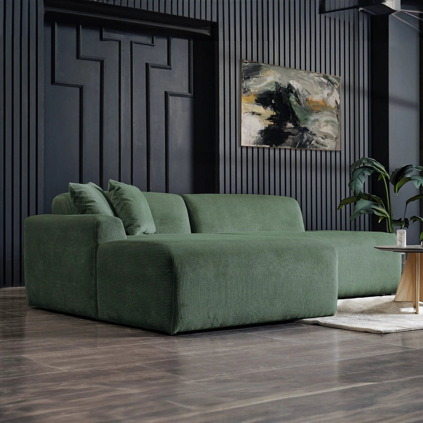 Mar high-quality stationary sectional sofa in green corded fabric by Unique Piece Furniture on Tampa Home & Garden Store