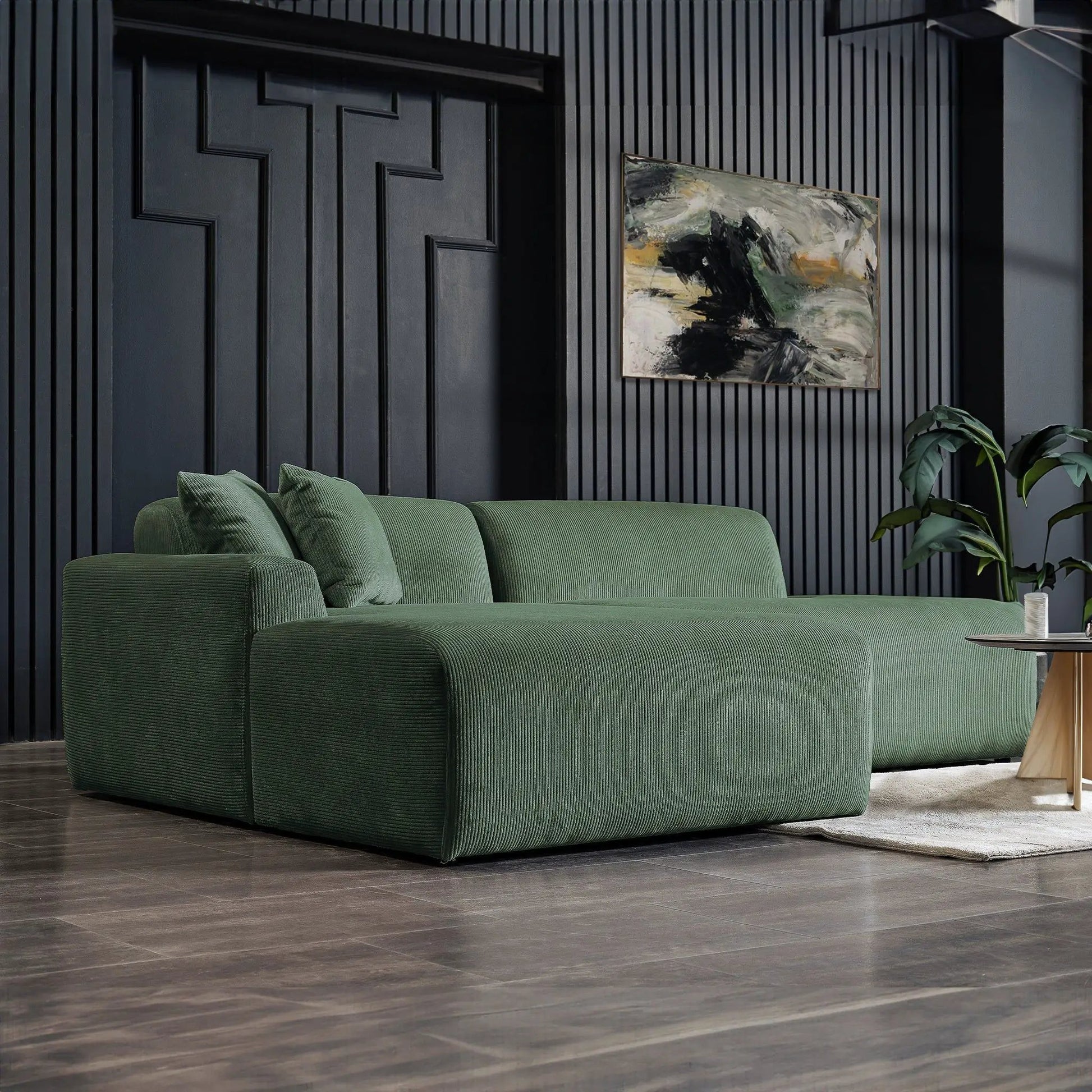 Mar high-quality stationary sectional sofa in green corded fabric by Unique Piece Furniture on Tampa Home & Garden Store
