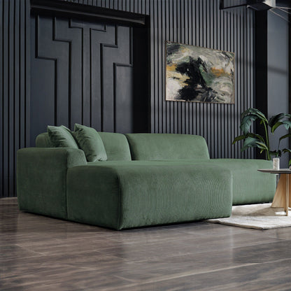 Mar stationary sectional sofa in emerald green ribbed fabric with plush cushions on Tampa Home & Garden Store