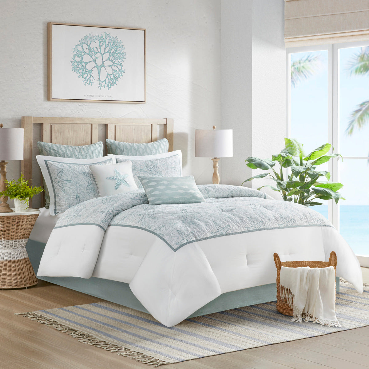 White King Comforter Set And Coastal Embroidery