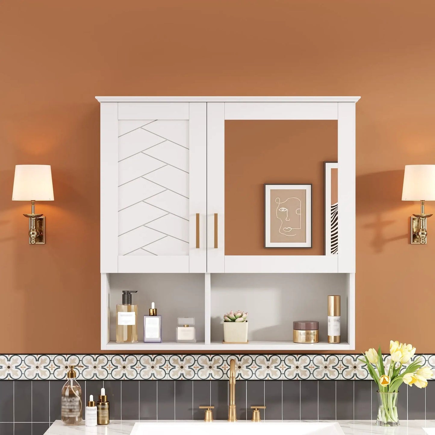 2-in-1 wall-mounted medicine cabinet with adjustable shelves by Unique Piece Furniture white on Tampa Home & Garden Store