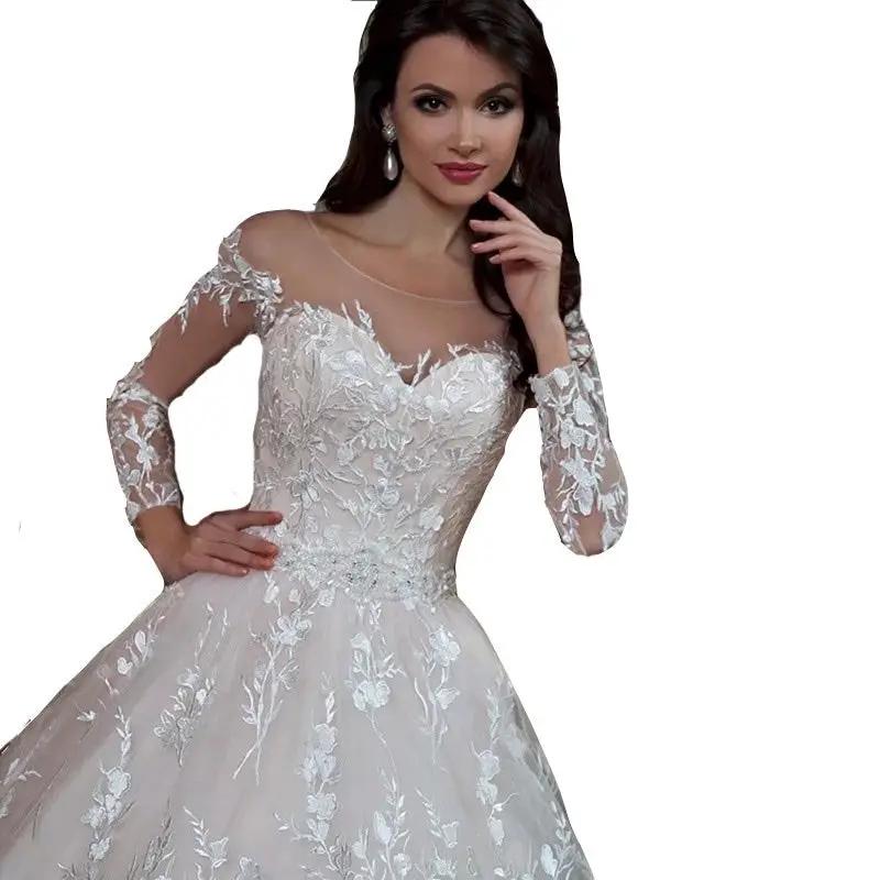 Wedding Gown Bridal Lace Dresses white sheer lace sleeves illusion neckline FLIPSTYLEZLLC on Tampa Home & Garden Store