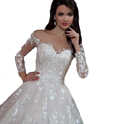 Wedding Gown Bridal Lace Dresses white sheer lace sleeves illusion neckline FLIPSTYLEZLLC on Tampa Home & Garden Store