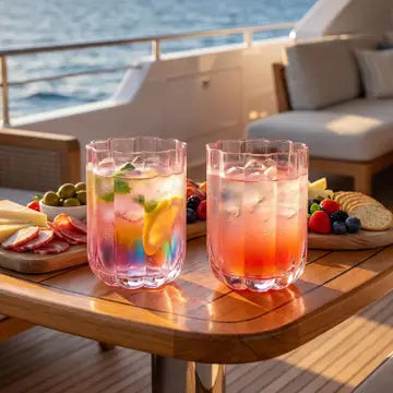 Pink Vintage Flower Stemless Highball Glasses Set