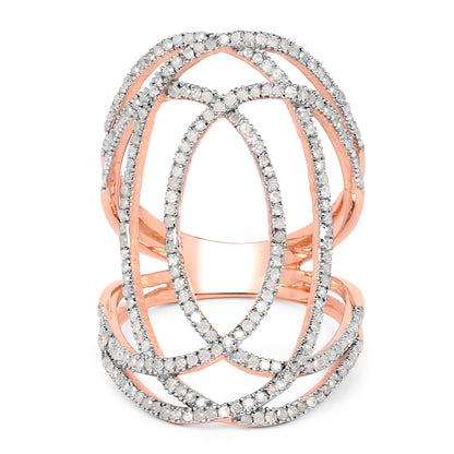 Diamond ring rose gold plated 14K with pave white diamonds on silver bands Bids.com on Tampa Home & Garden Store