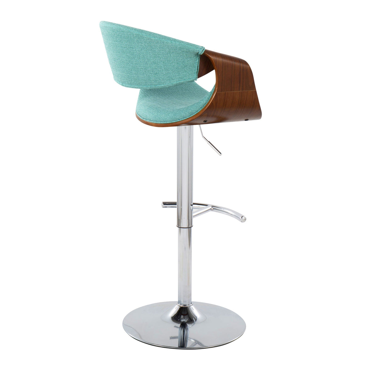 Mid century modern adjustable barstool with turquoise upholstery and swivel chrome pedestal on Tampa Home & Garden Store