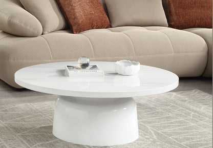 Zaid Engineering Marble High Gloss Coffee Table white round top pedestal base on Tampa Home & Garden Store