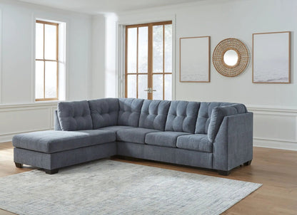 Marleton stationary sectional in blue-gray fabric with tufted cushions, L-shaped with chaise on Tampa Home & Garden Store