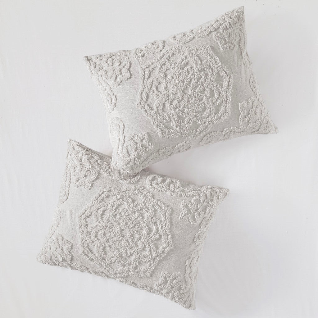 King/Cal King Tufted Cotton Chenille Medallion Duvet Cover Set white, 2 decorative pillows HouseOfZazla on Tampa Home & Garden Store