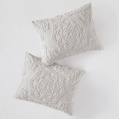 King/Cal King Tufted Cotton Chenille Medallion Duvet Cover Set white, 2 decorative pillows HouseOfZazla on Tampa Home & Garden Store