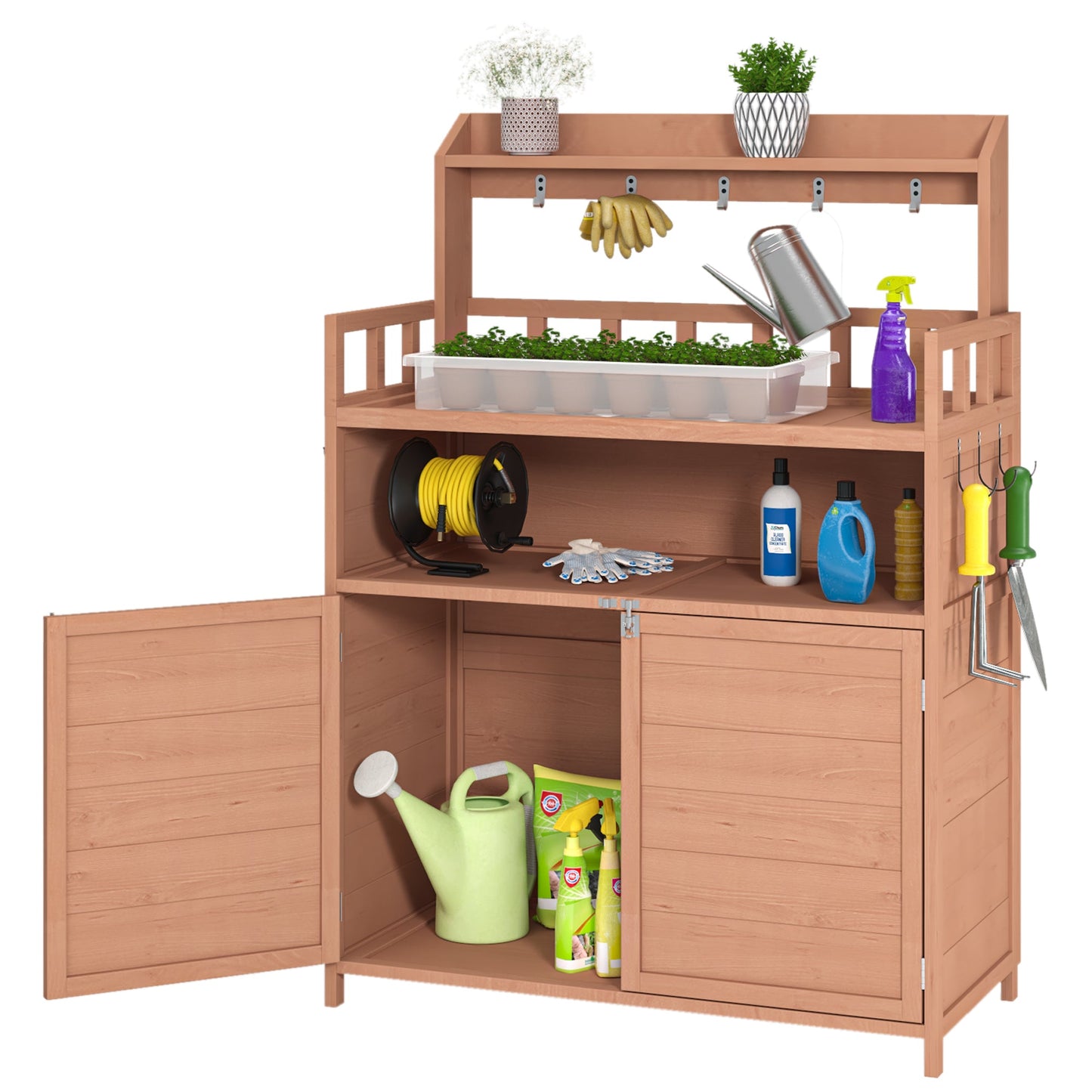 Solid Fir Potting Bench and Garden Tool Storage