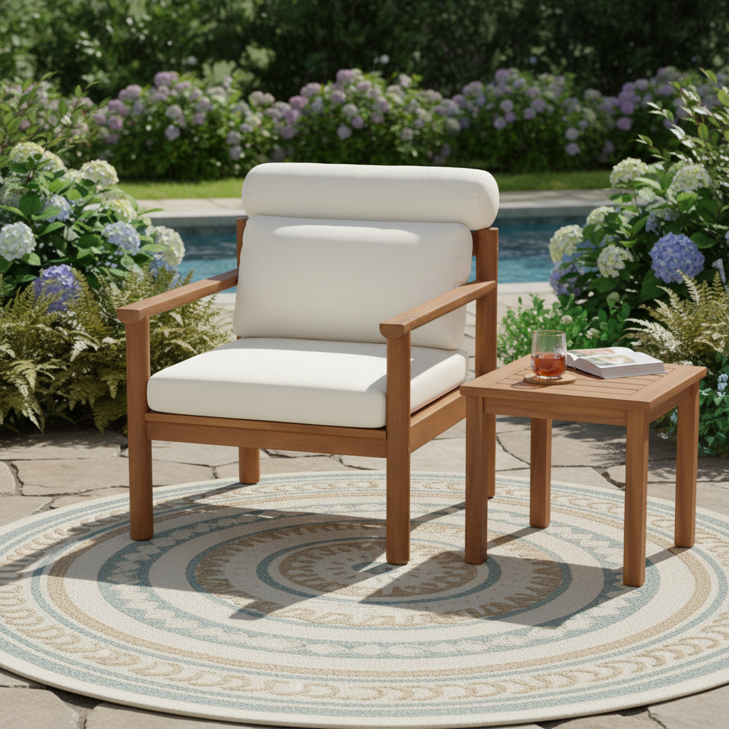 Acacia Wood Patio Chair and Outdoor Cushion Set