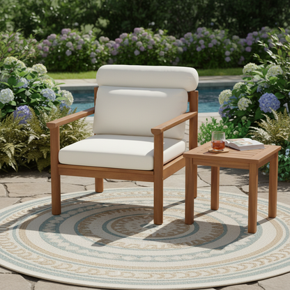 Acacia Wood Patio Chair and Outdoor Cushion Set