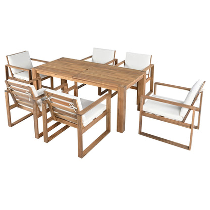 Trexm 7 Piece Acacia Patio Table and 6 Chairs Set