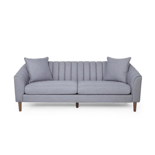 Contemporary 3 Seater Sofa in gray fabric with vertical channel tufting and two cushions on Tampa Home & Garden Store