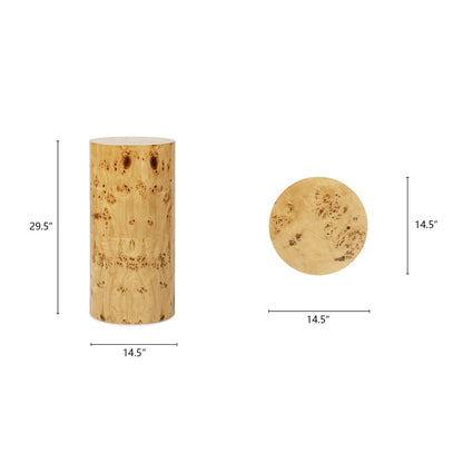 Nebula Accent Pillar Side Table with Burl Wood Veneer by HouseOfZazla, burl wood finish on Tampa Home & Garden Store