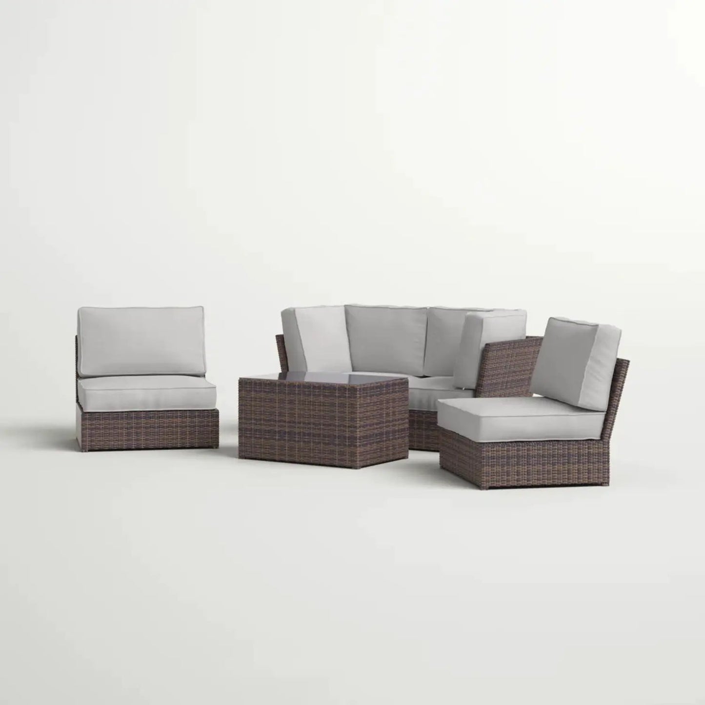Unique Piece Furniture 2-Piece Rattan Sectional Set with Cushions, brown wicker and gray cushions on Tampa Home & Garden Store