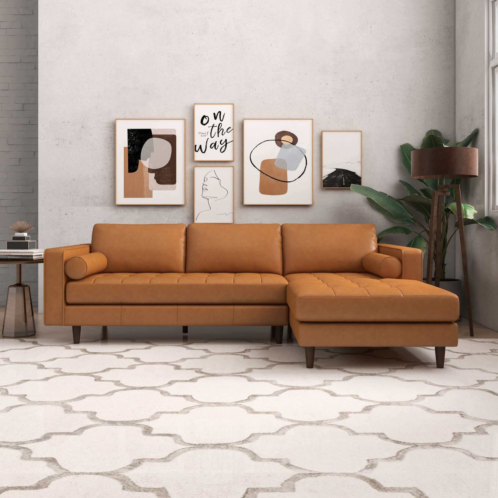 Anthony - Corner Sectional Sofa by HouseOfZazla, tan leather with tufted cushions on Tampa Home & Garden Store