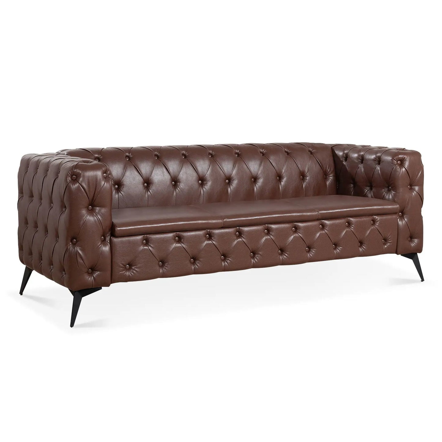 Square Arm Removable Cushion 3-Seater Sofa brown leather tufted, angled legs by Unique Piece Furniture on Tampa Home & Garden Store