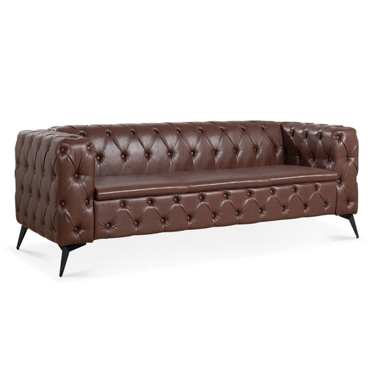 Square Arm Removable Cushion 3 Seater Sofa brown leather tufted HouseOfZazla on Tampa Home & Garden Store