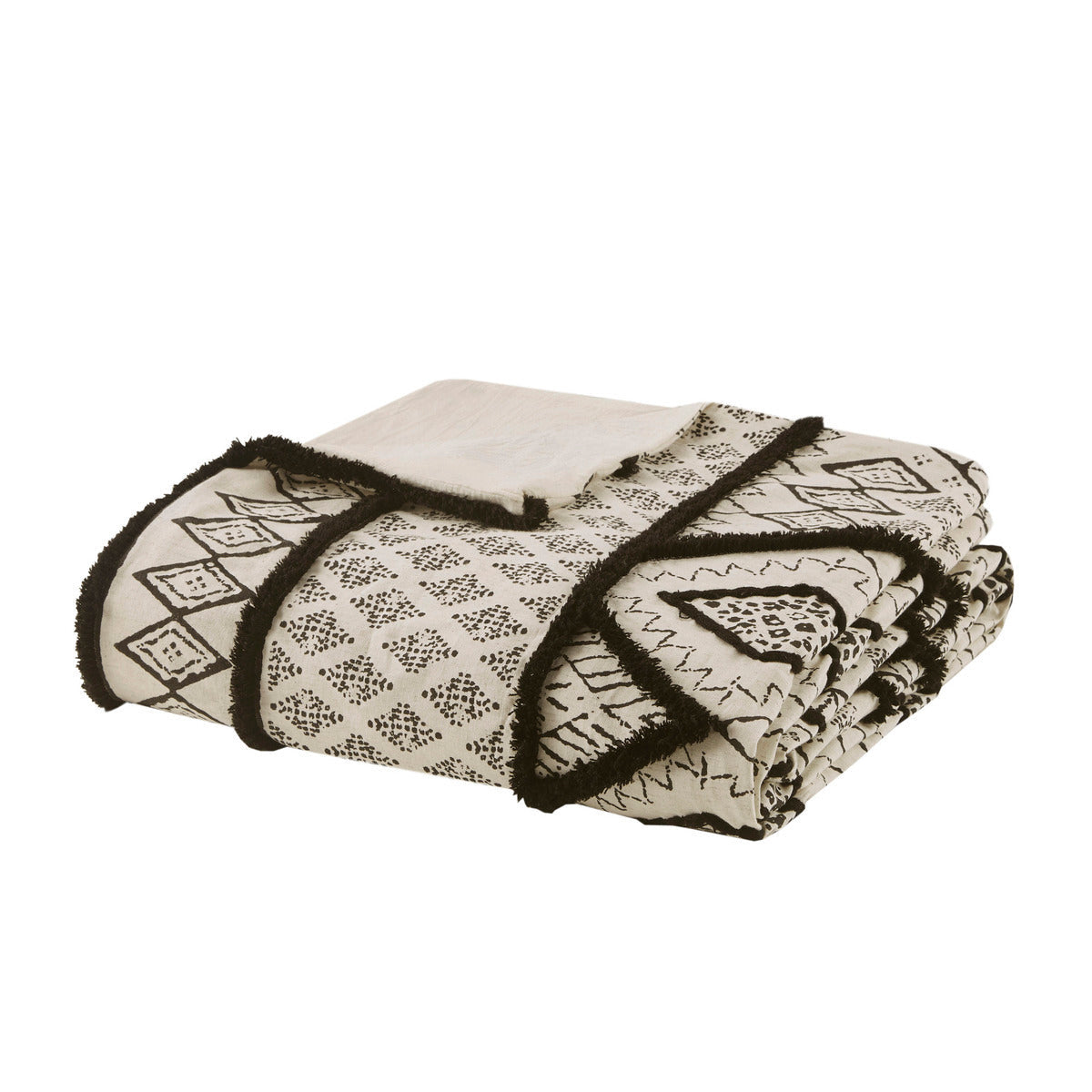Duvet cover set full/queen 3 piece flax cotton blend in beige with black boho pattern on Tampa Home & Garden Store