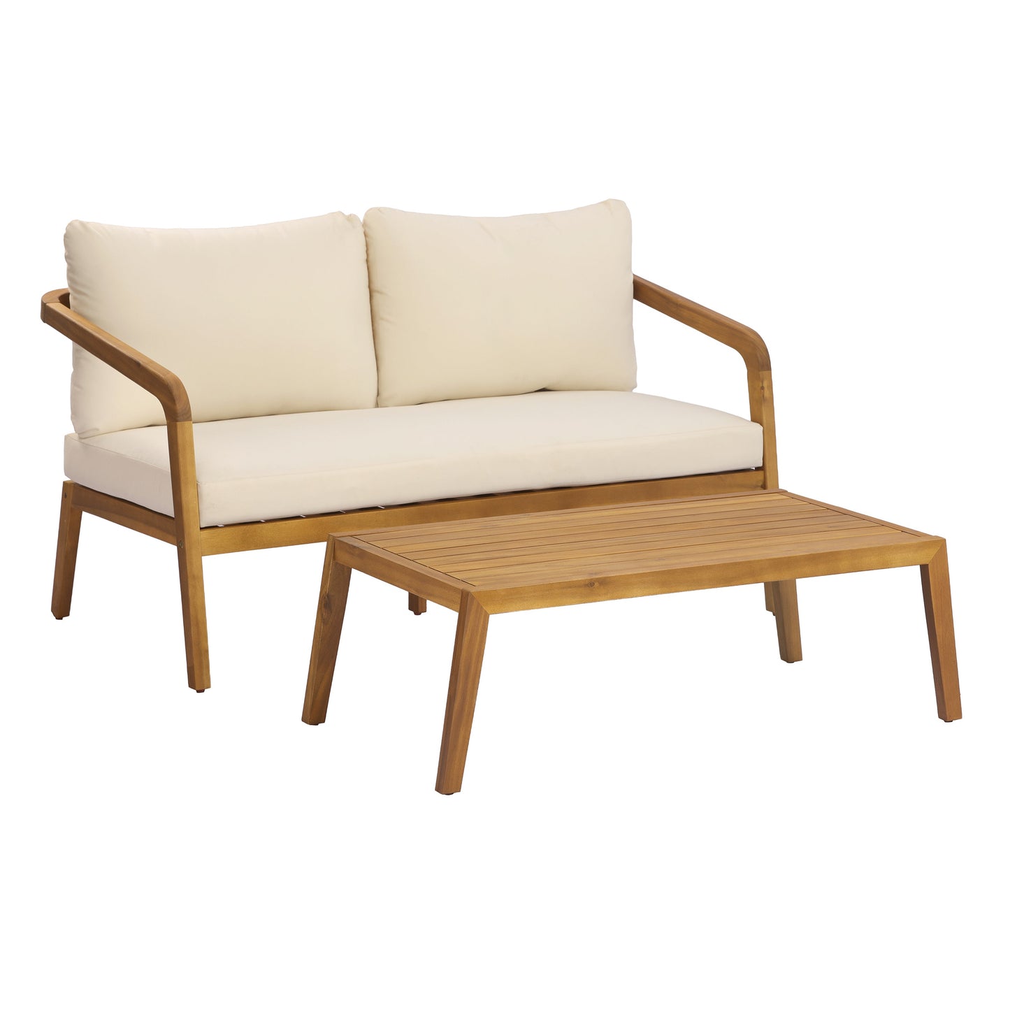 Acacia Wood Outdoor Loveseat and Coffee Table Set