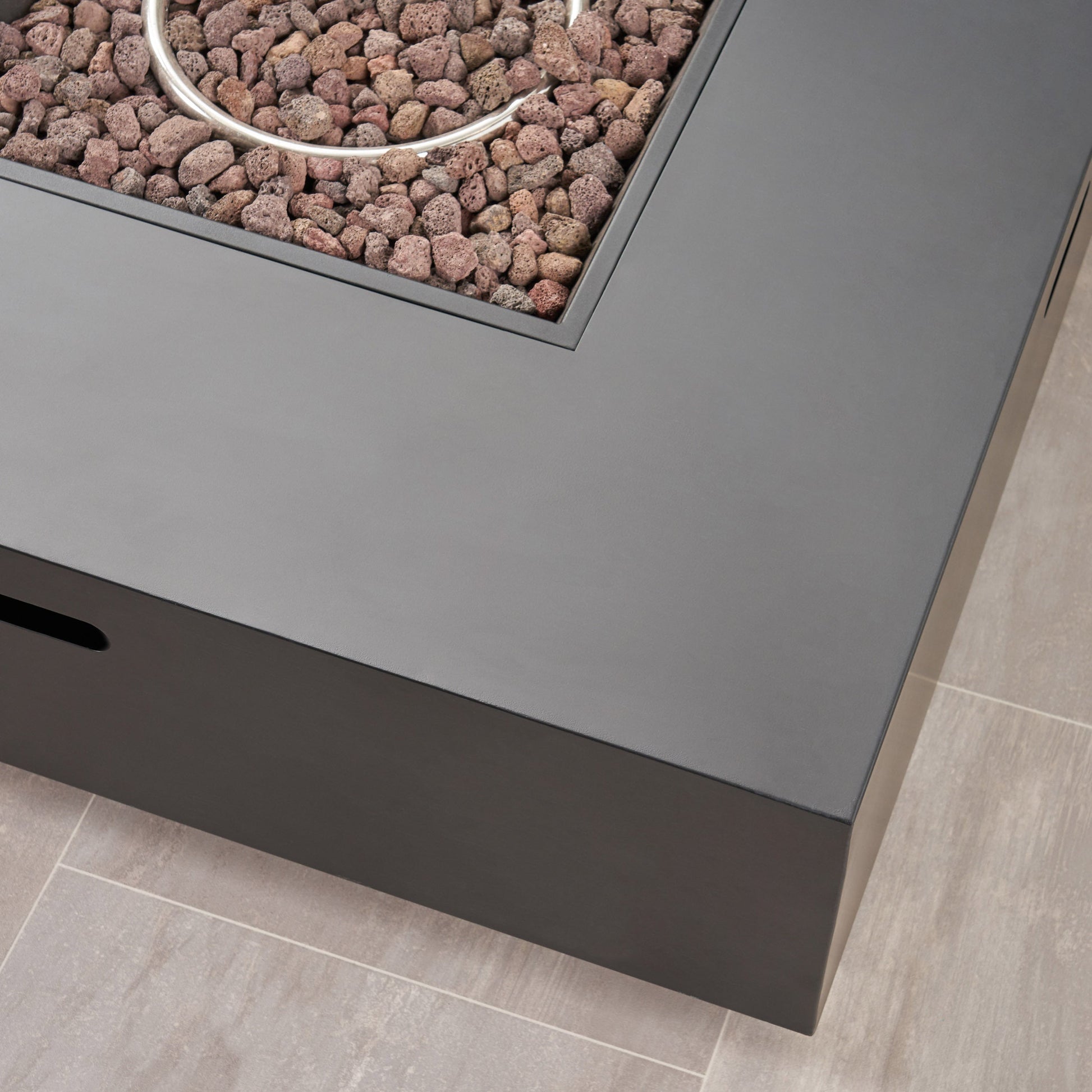 39'' Square Iron Fire Pit by HouseOfZazla, 50,000 BTU with lava rock fill on Tampa Home & Garden Store