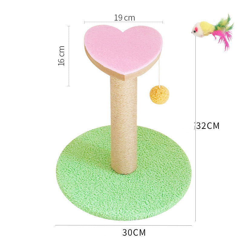 Grinding Claws And Teasing Cat Toys pink heart topper scratch post beige pole on green base on Tampa Home & Garden Store
