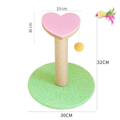 Grinding Claws And Teasing Cat Toys pink heart topper scratch post beige pole on green base on Tampa Home & Garden Store