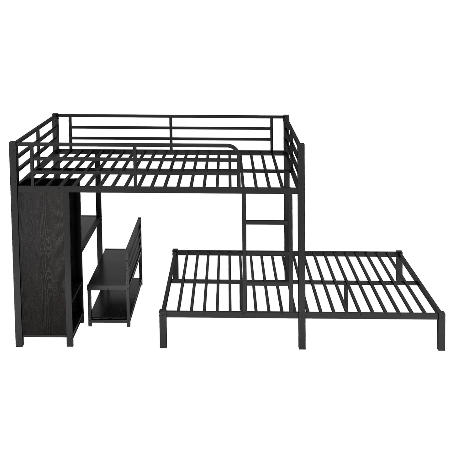Queen Over Queen Bunk Bed With Desk and Wardrobe