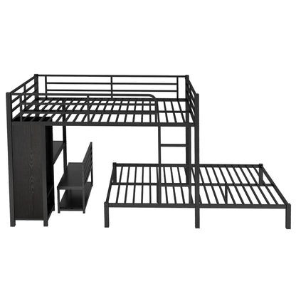 Queen Over Queen Bunk Bed With Desk and Wardrobe